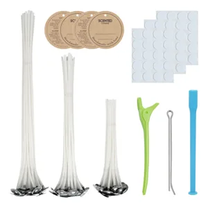 CandMak Candle Wick Kit, 60pcs Candle Wicks with Wick Stickers, Wick Holders and Candle Tags for Candle Making (Thick 4"+6"+8") - CandMak Candle Wick Kit