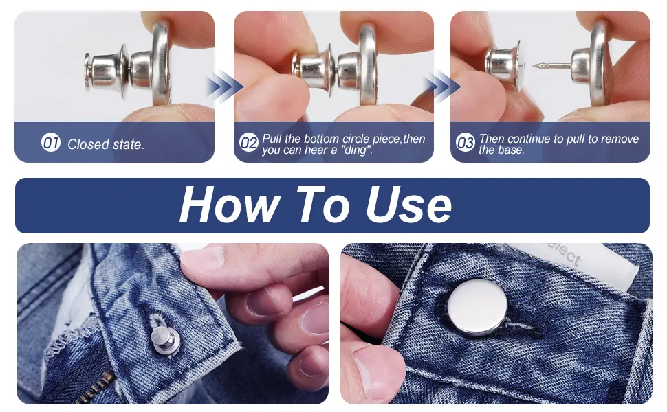 12 Sets Button Pins for Jeans, Jean Buttons Pins for Loose Jeans, No Sew and No Tools Instant Replacement Snap Tack Pant Button, Ceryvop Reusable and Adjustable Metal Pants Button Tightener - jean buttons for loose jeans botones ajustables para jeans