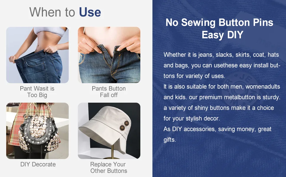12 Sets Button Pins for Jeans, Jean Buttons Pins for Loose Jeans, No Sew and No Tools Instant Replacement Snap Tack Pant Button, Ceryvop Reusable and Adjustable Metal Pants Button Tightener - jean pins Jean Buttons Pins button for jeans