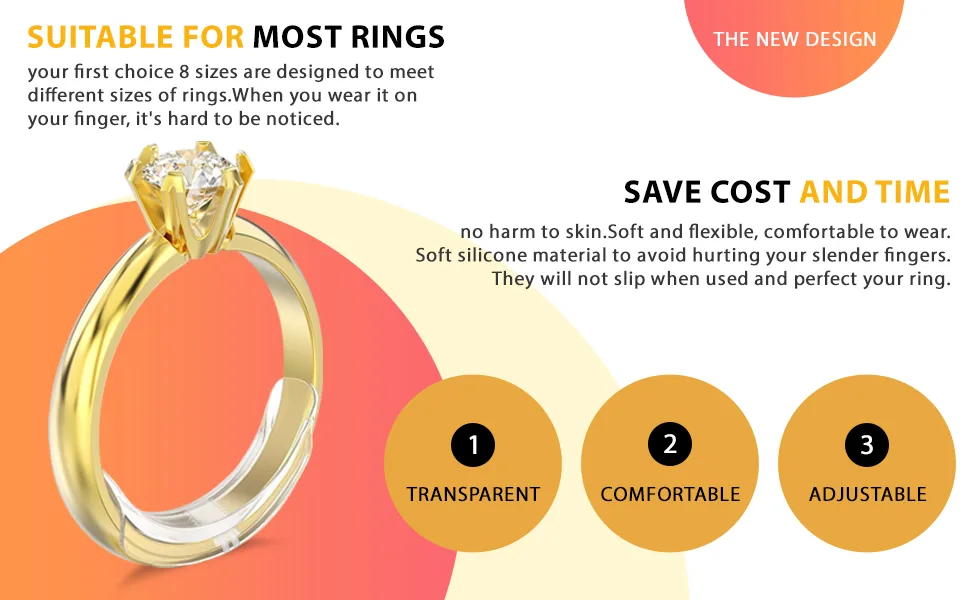Ring Sizer Adjuster for Loose Rings, 16 Pack 8 Sizes Silicone Invisible Ring Size Reducer Guards for Men Women Wide Band Rings - ring size
