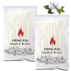 DINGPAI 100pcs Cotton Candle Wicks, 6 inches Low Smoke Pre-Waxed Candle Wicks for Candle Making, Candle DIY Style 1 - 6inch