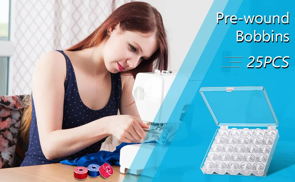 25 Pcs bobbins for Sewing Machine- Eoehro, Sa156 Bobbins, Bobbins Class 15, Sewing Accessories, Plastic Bobbin with Case(1 box) - 25 Pcs Sewing Machine Bobbins