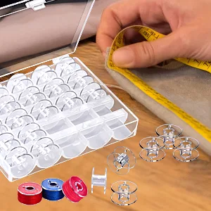 25 Pcs bobbins for Sewing Machine- Eoehro, Sa156 Bobbins, Bobbins Class 15, Sewing Accessories, Plastic Bobbin with Case(1 box) - 25 Pcs Sewing Machine Bobbins