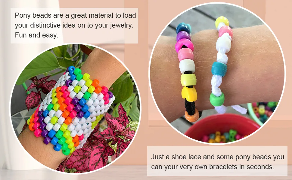 1000+ pcs Pony Beads, Multi-Colored Bracelet Beads, Beads for Hair Braids, Beads for Crafts, Plastic Beads, Hair Beads for Braids (Medium Pack, Classic) Medium Pack Classic - product information 17