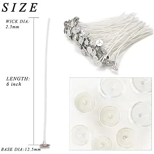 EricX Light 100 Piece Cotton Candle Wick 6" Pre-Waxed for Candle Making,Candle DIY - product information 3