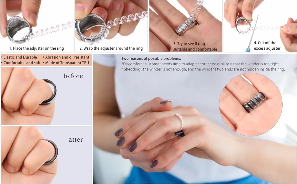 Frienda 16 Pack Ring Sizer Adjuster for Loose Rings Women 4 Sizes Invisible Plastic Rings Sizers with Polishing Cloth - product information 2