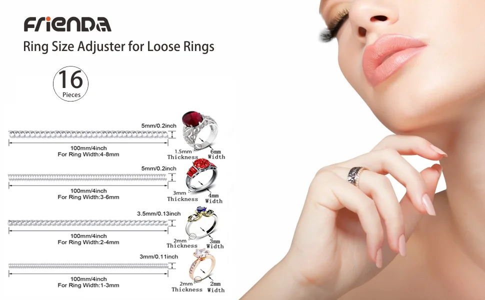 Frienda 16 Pack Ring Sizer Adjuster for Loose Rings Women 4 Sizes Invisible Plastic Rings Sizers with Polishing Cloth - Ring