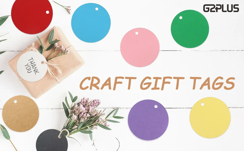 100PCS Kraft Paper Gift Tag with Jute Twine Round Shaped 5.5 cm Blank Hang Tags for Craft Projects, Xmas Gifts (White) - Gift Tag