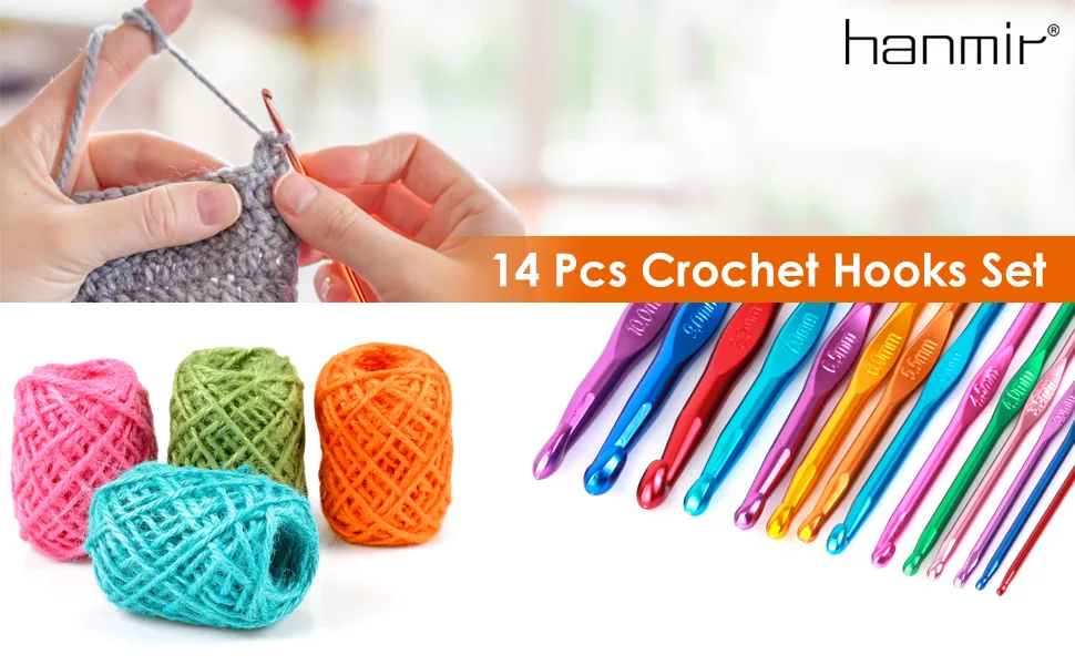 Crochet Hooks Set, Aluminum Handle Knitting Needles for Arthritic Hands, Crochet Needles for Yarn Craft, Nice Gift for Women - 14 Pcs Crochet Hooks Set