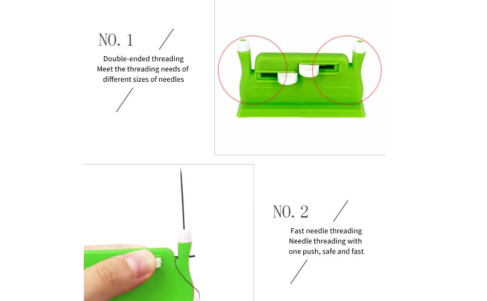 Desk Needle Threader, Automatic Double Needle Hand Threader Hand Threader Green Double Hole Needle Threader Insertion Tool for Sewing Machine DIY Hand Made Works Threader - product information 1