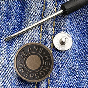 12 Pcs Button for Sewing Metal Jeans ,ICEYLI 17 mm No-Sew Nailess Removable Metal Jeans Buttons Replacement Repair Combo Thread Rivets and Screwdrivers - metal button