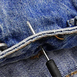 12 Pcs Button for Sewing Metal Jeans ,ICEYLI 17 mm No-Sew Nailess Removable Metal Jeans Buttons Replacement Repair Combo Thread Rivets and Screwdrivers - metal button