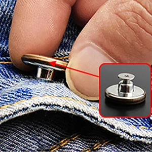 12 Pcs Button for Sewing Metal Jeans ,ICEYLI 17 mm No-Sew Nailess Removable Metal Jeans Buttons Replacement Repair Combo Thread Rivets and Screwdrivers - metal button
