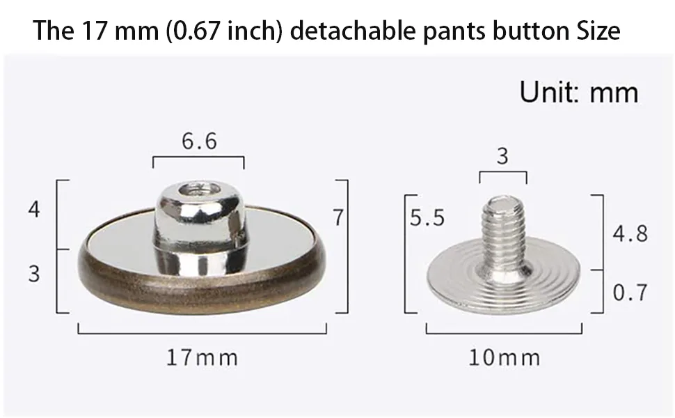 12 Pcs Button for Sewing Metal Jeans ,ICEYLI 17 mm No-Sew Nailess Removable Metal Jeans Buttons Replacement Repair Combo Thread Rivets and Screwdrivers - metal button