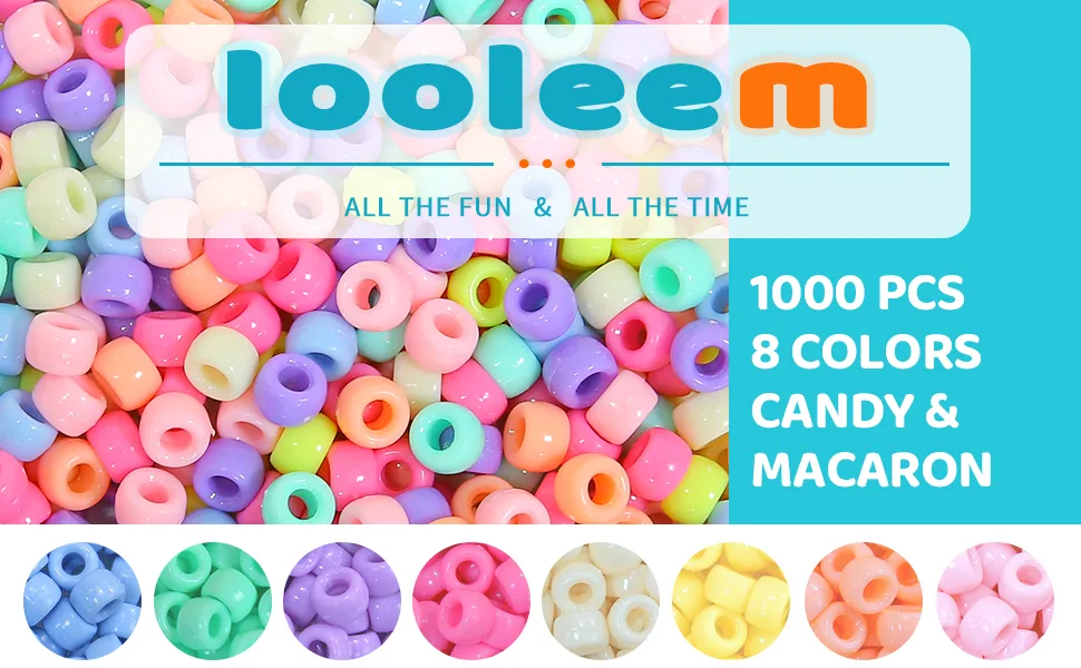 1000 Macaron Candy Pony Beads, Beads for Crafts, Hair Beads, Beading Supplies, Beads for Jewelry Making Medium Pack Macaron Candy - macaronA+1