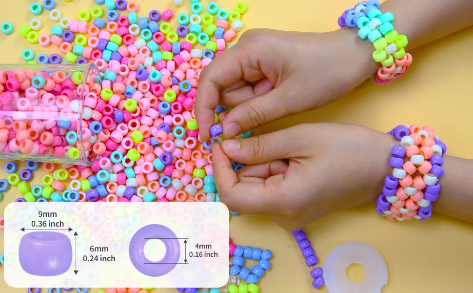 1000 Macaron Candy Pony Beads, Beads for Crafts, Hair Beads, Beading Supplies, Beads for Jewelry Making Medium Pack Macaron Candy - macaronA+3