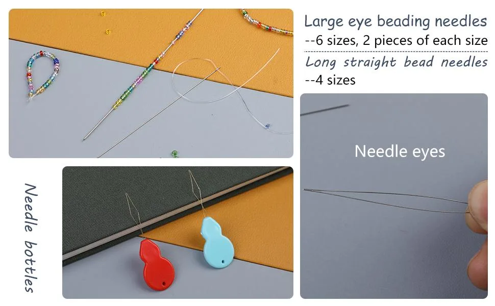 Jupean 33 Pieces Beading Needles Set, Assorted Size Seed Beads Needles Big Eye Beading Needles Long Straight Embroidery Needles for Jewelry Making with Thimble, Needle Threaders, Needle Bottles - Beading Needles