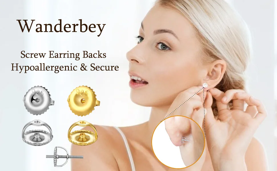 2 Pairs14k Gold Plated Screw Earring Backs 925 Sterling Silver Screw On Earring Backs for Studs,Hypoallergenic Screw Backs for Earrings Fit Threaded Post 0.032'' White - screw erring backs