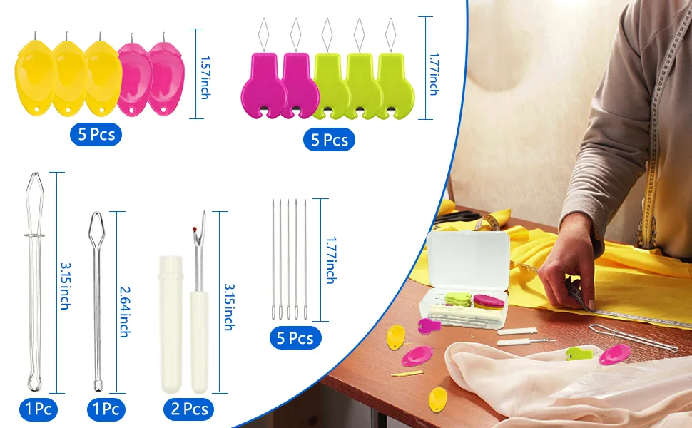 Needle Threaders Tool Set 19 in 1 for Hand Sewing, Sewing Machine, DIY (5 Pcs Gourd Shaped Threaders + 5 Pcs Thumb Shaped Threaders + 2 Pcs Drawstring Threaders + 2 Pcs Seam Rippers + 5Pcs Needles) Gourd Shape+Thumb Shape - Package includes