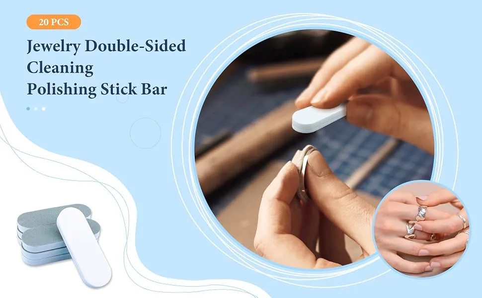 LEEFONE 20 PCS 2.4" x 0.78" Rectangle Plastic Silver Polishing Stick Double-Sided Cleaning Buffing Bars for Jewelry - Jewelry Double-Sided Cleaning Polishing Stick Bar