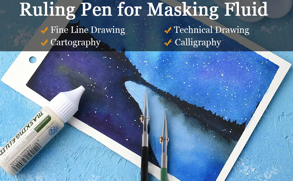 LOONENG Ruling Pen for Masking Fluid, Designed for Cartography, Calligraphy, Fine Line Drawing and Technical Drawings, Suitable for Use with Masking Fluid, Drawing Ink, Indian Ink and Gouache Black - Ruling Pen for Masking Fluid