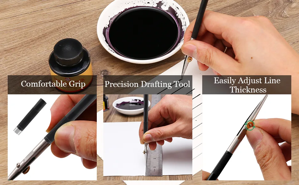 LOONENG Ruling Pen for Masking Fluid, Designed for Cartography, Calligraphy, Fine Line Drawing and Technical Drawings, Suitable for Use with Masking Fluid, Drawing Ink, Indian Ink and Gouache Black - Ruling Pen for Masking Fluid