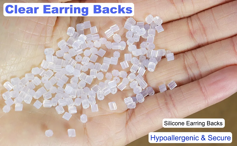 Earring Backs for Sensitive Ears, 200pcs Silicone Clear Earring Backs for Studs Earring Hooks Hypo-allergenic Earring Stoppers Jewelry Accessories - Earring backs fits most your earrings