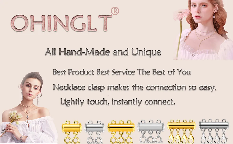 OHINGLT Necklace Layering Clasps Slide Lock Clasp Necklace Connector Multi Strands Slide Tube Clasps 4PCS Lobster Clasp Gold and Silver - necklace seperator clasps necklace stacker necklette necklace closures layered necklace spacer