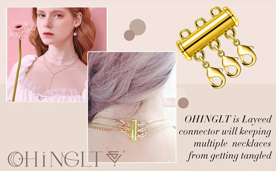 OHINGLT Necklace Layering Clasps Slide Lock Clasp Necklace Connector Multi Strands Slide Tube Clasps 4PCS Lobster Clasp Gold and Silver - Slide Lock Clasp Necklace Connector