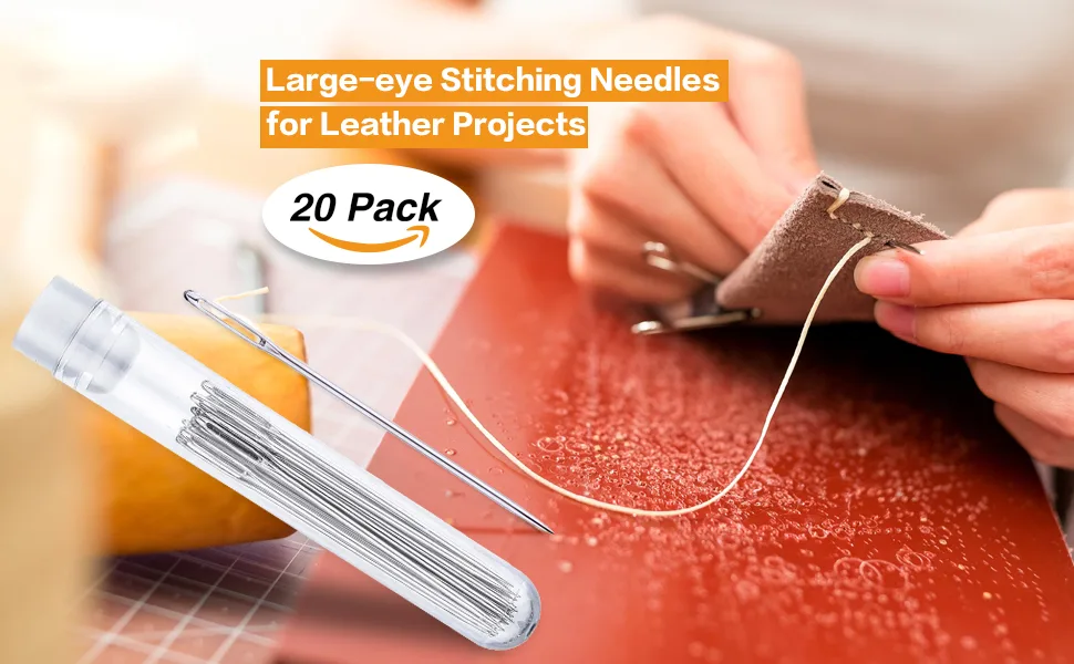 Large-Eye Stitching Needles for Leather Projects with Clear Bottle, 20 Pack 5.2 cm - product information 1