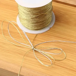 Pengxiaomei 218 Yards/656 Feet Metallic Cord, 2 Spool Metallic Thread Gold Jewelry Thread Silver Craft String Tinsel String Craft Making Cord(0.5mm) Gold+Sliver - details