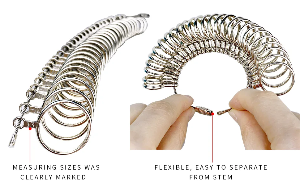 PHYHOO Ring Sizer Measuring Tool Set Metal Finger Sizing Gauge Rings Measurement Women Men Wedding Jewelry Tool US Size 0-13 with Half Size - Ring Size Clearly Marked