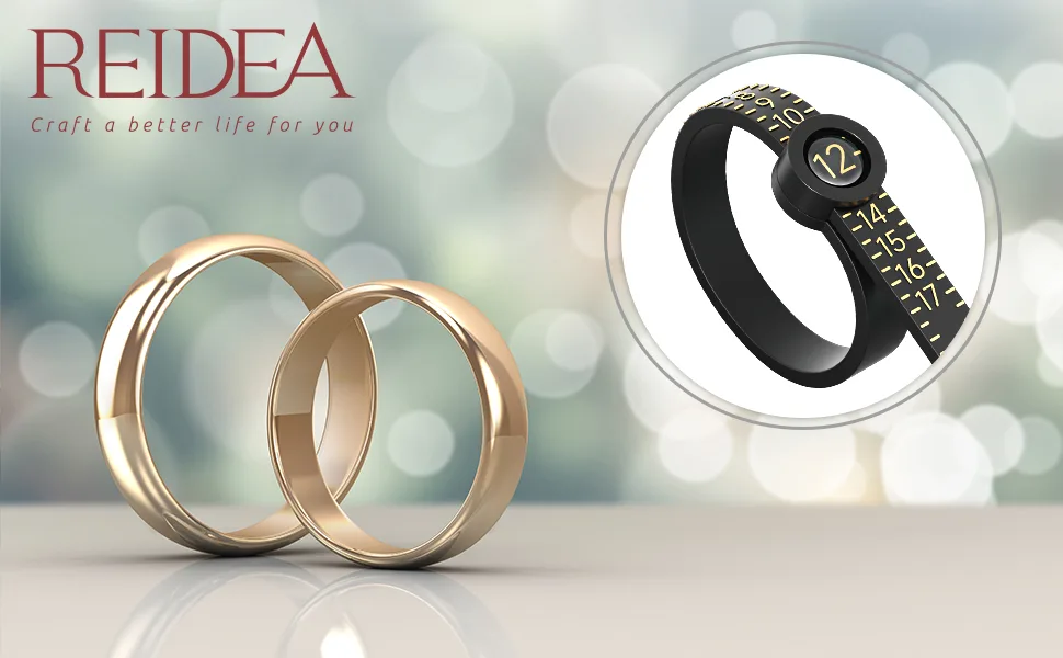 Ring Sizer Measuring Tool Reusable Finger Size Gauge Jewelry Sizing Tool 1-17 USA Rings Size (Black) Black Sizer | Gold Scale - REIDEA