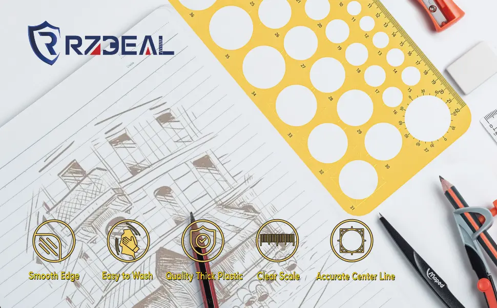 RZDEAL Circle Round Stencil Template Artist Design Drawing Aid Tool (Diameter from 1 mm to 37 mm) Yellow - circle template