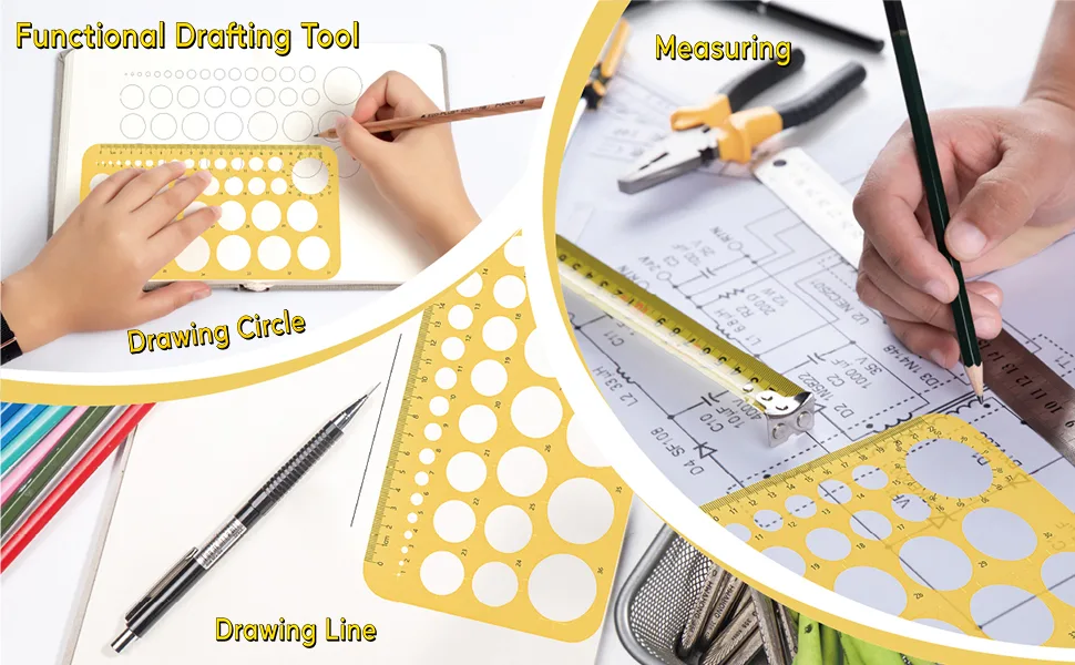 RZDEAL Circle Round Stencil Template Artist Design Drawing Aid Tool (Diameter from 1 mm to 37 mm) Yellow - drafting tools