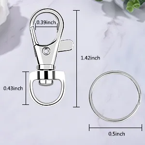 SANNIX 60pcs Key Chain Clip Hooks Swivel Clasps Lanyard Snap Hooks with Split Key Rings Silver - SANNIX Key Rings