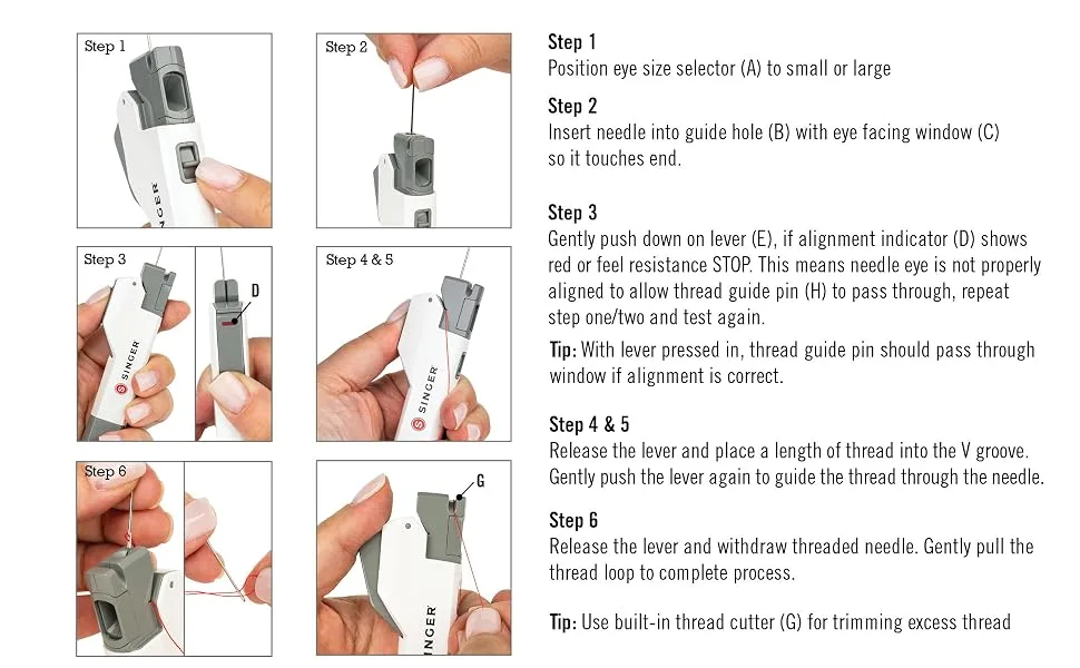 SINGER Needle Threader Assistant - Automatic Hand Sewing Needle Threader - instructions needle threader