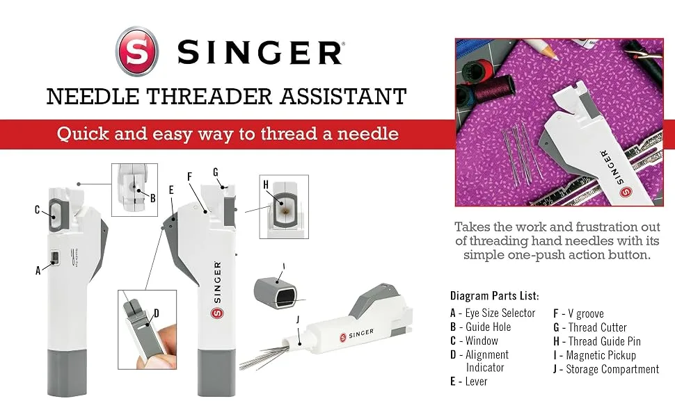 SINGER Needle Threader Assistant - Automatic Hand Sewing Needle Threader - needle threader