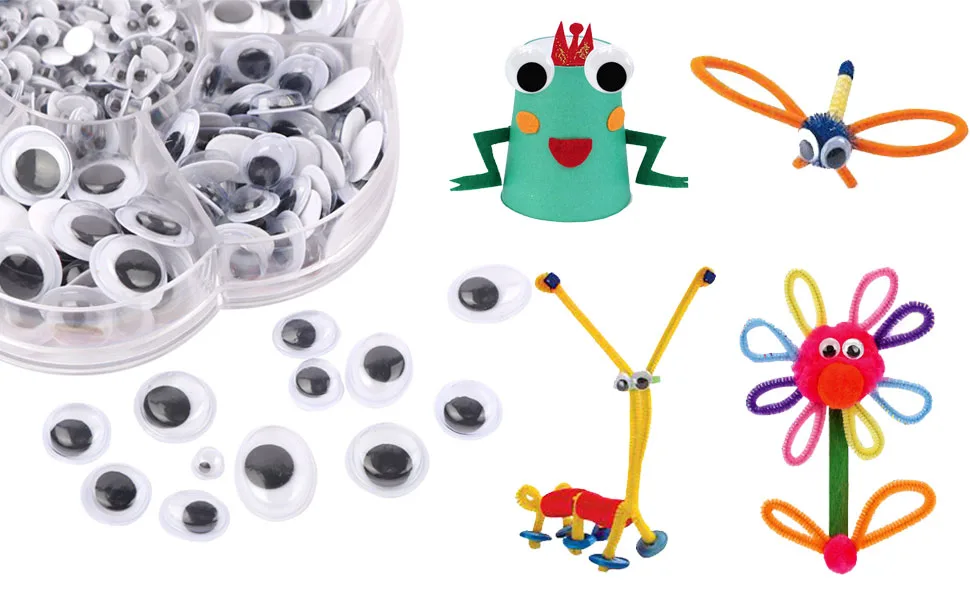 Googly Wiggle Eyes with Self-Adhesive 700 Pieces Assorted Sizes 4/5/6/7/10/12/10 * 8mm DIY Scrapbooking Crafts Accessories white black - diy handcrafts