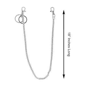 18" Silver Nickel Plated Pocket Keychain String with Both Ends Lobster Claw Clasp Trigger Snap Handle for Belt Loop, Purse Handbag Strap, Keys, Wallet, and Traveling - Key Jean Wallet Chain, Hip Hop Pant Chain, Metal Pocket Chain, Wallet Chain Belt, Chain Waist