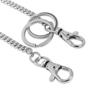 18" Silver Nickel Plated Pocket Keychain String with Both Ends Lobster Claw Clasp Trigger Snap Handle for Belt Loop, Purse Handbag Strap, Keys, Wallet, and Traveling - Wallet Chain, Punk Rock Style Keychain belt loop, purse handbag strap, Handbag Chain for Men Women