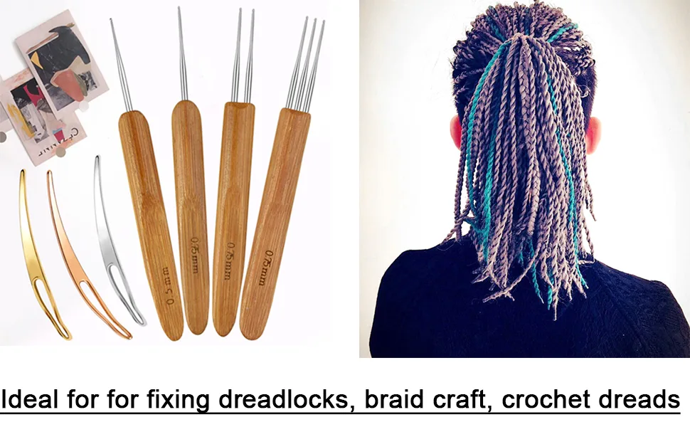 6 Pieces Dreadlock Crochet Hook Set Including Dreadlocks Crochet Hair Weaving Needle Tool 1 Pieces 1 Hook + 1 Pieces 2 Hooks + 1 Pieces 3 Hooks + 3 Pieces Hair Braid Craft Locking (0.5mm) - Design your own hairstyle