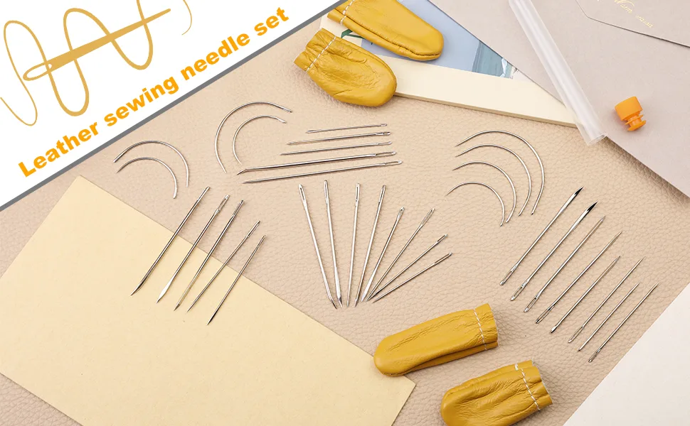 UOOU 12 Pcs Heavy Duty Sewing Needles Kit Includes Triangular Needle, Sack Needle, Hand Sewing Needle Kit for Upholstery, Leather, Carpet Canvas Repair Upholstery Sewing Needles - Heavy Duty Hand Sewing Needles Kit