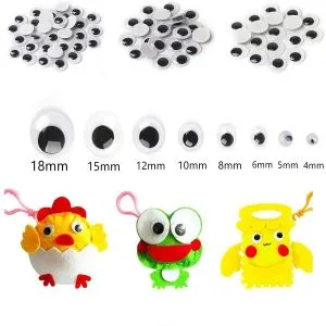 Vivixin 730pcs Self Adhesive Wiggle Googly Eyes, Black Plastic Googly Eye for Crafts, Wobbly Googly Eyes, Large and Small Assorted Sizes Sticker Eyes for DIY - Different Sizes