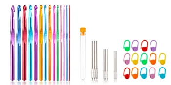 Vodiye 37 PCS Crochet Hooks Set, High Quality Coloured Aluminum Ergonomic Handle Crochet, Hook Needles for Arthritic Hands, with Stitch Markers and Large-Eye Blunt Needles - crochet hooks crochet hook crochet crochet needles crochet hook set crotchet hooks crochet hook set