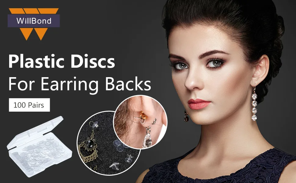 WILLBOND Clear Disc Pads to Stabilize Earrings, Plastic Discs for Earring Backs (200) - product information 1