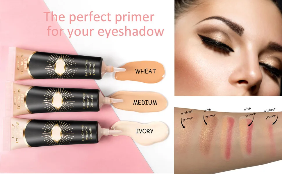 Eyeshadow Primer,Eye Primer,Makeup Primer Long Lasting Cream Eyeshadow Base,Primer Face Makeup,Full Coverage Waterproof Concealer 1 Pens-0.40 fl oz (02_MEDIUM) - eye shadow primer makeup ,eye primer eyeshadow base