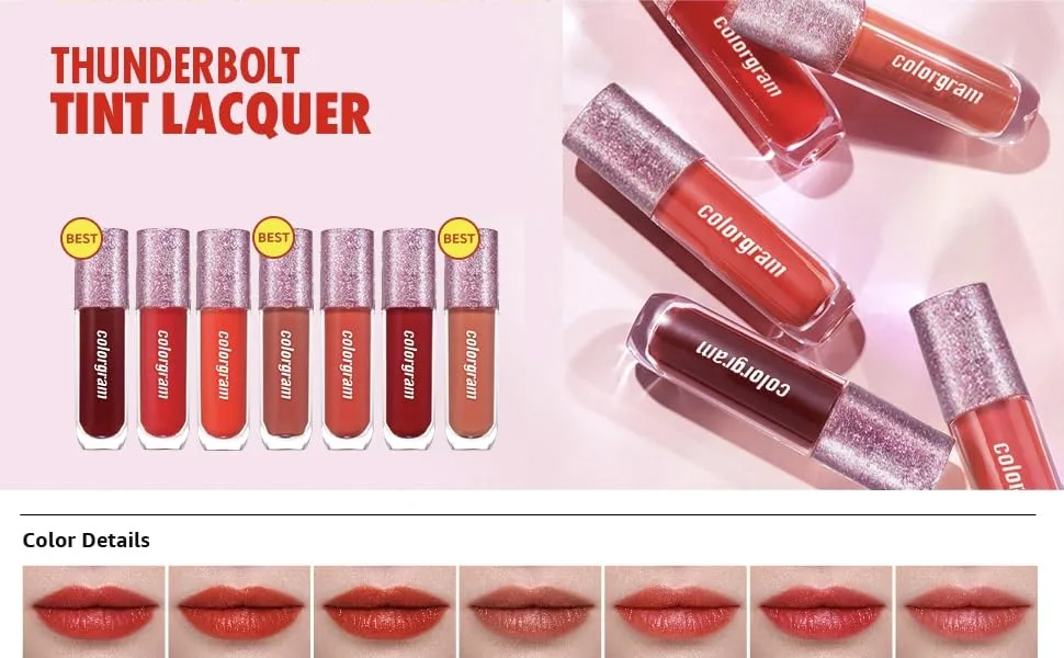 COLORGRAM Thunderbolt Tint Lacquer - True Beauty K-Drama Makeup, Glossy Long Lasting Moisturizing Lip Stain (0.2 fl.oz, 04 Daily Tok) - product information 16