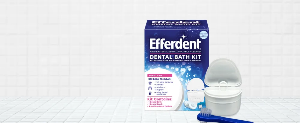 Efferdent Retainer Cleaning Tablets, Denture Cleaning Tablets for Dental Appliances, Minty Fresh & Clean, 126 Count 126 Count (Pack of 1) Denture Cleanser Tablets - Efferdent Dental Bath includes Efferdent antibacterial tablets, a dental brush, and a dental bath