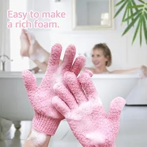 Evridwear Exfoliating Gloves for Shower, 100% Nylon Thick Soft Medium Heavy Bathing Gloves Dead Skin Remover Body Scrubber Smooth Skin with Hang Loop, 1 Pair Heavy Hot Pink 1 Pair of Heavy - easy to foam